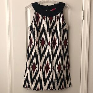 Sunny Leigh Black, White & Burgundy Sleeveless Geometric Shift Dress